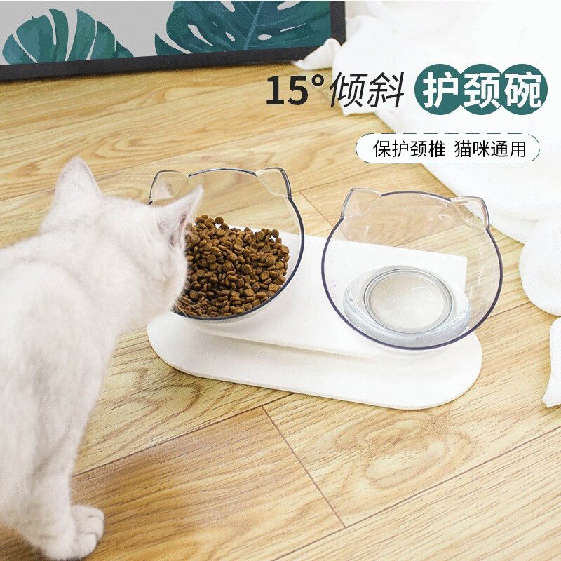 15°倾斜防滑宠物猫盆猫碗狗碗猫咪双碗可调节宠物用品