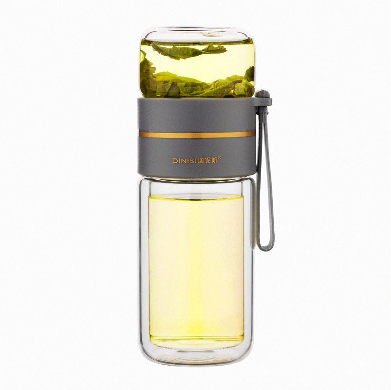 耐热保温水杯双层秋季杯子透明风ins泡茶 茶水分离可爱创意玻璃杯