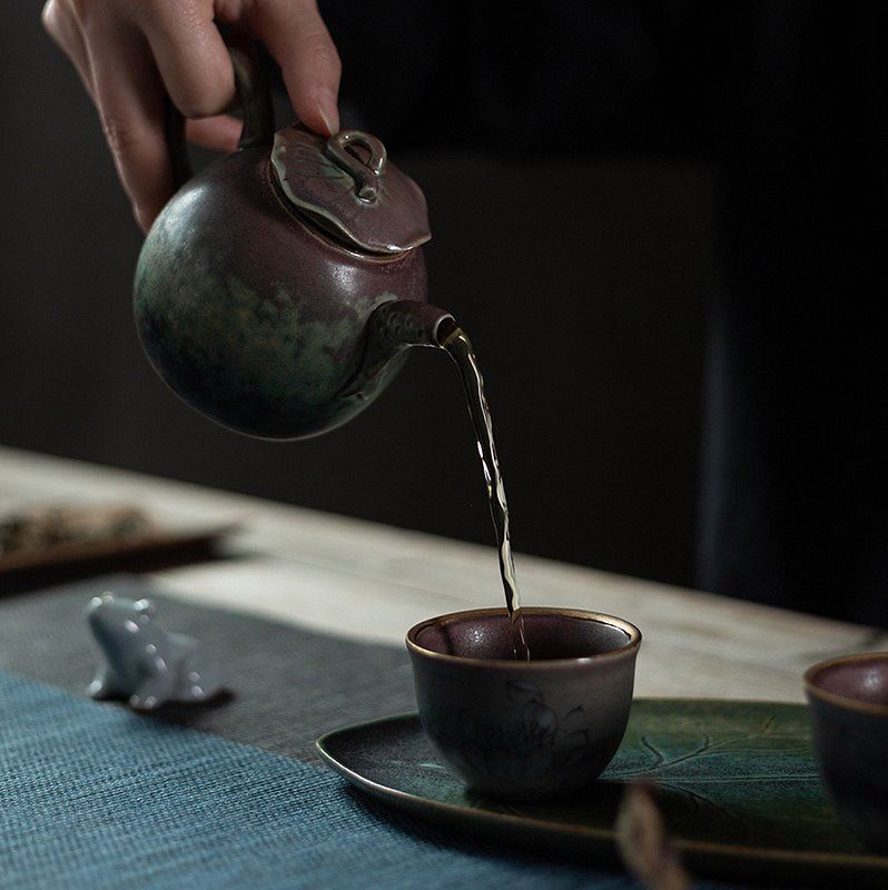 功夫茶具套装陶瓷茶壶一壶二杯家用小茶盘简约 荷塘办公月色礼盒