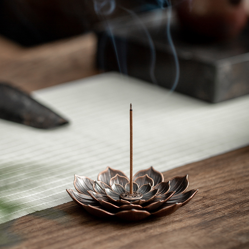 合金莲花香插仿古铜荷花多孔线香炉香座茶道供佛禅意焚香香薰炉